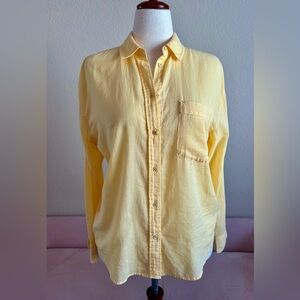 NWOT 7 for all mankind button LS shirt oversized Women’s XS sheer butter yellow